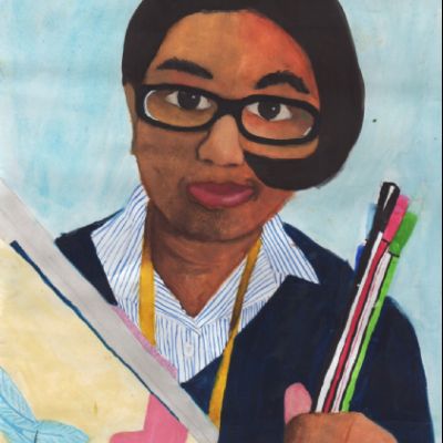 Risha year 7, self-portrait watercolour